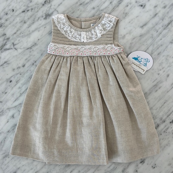 Luli & Me Dresses New Luli Me Baby Girls Linen Dress With Lace Trim